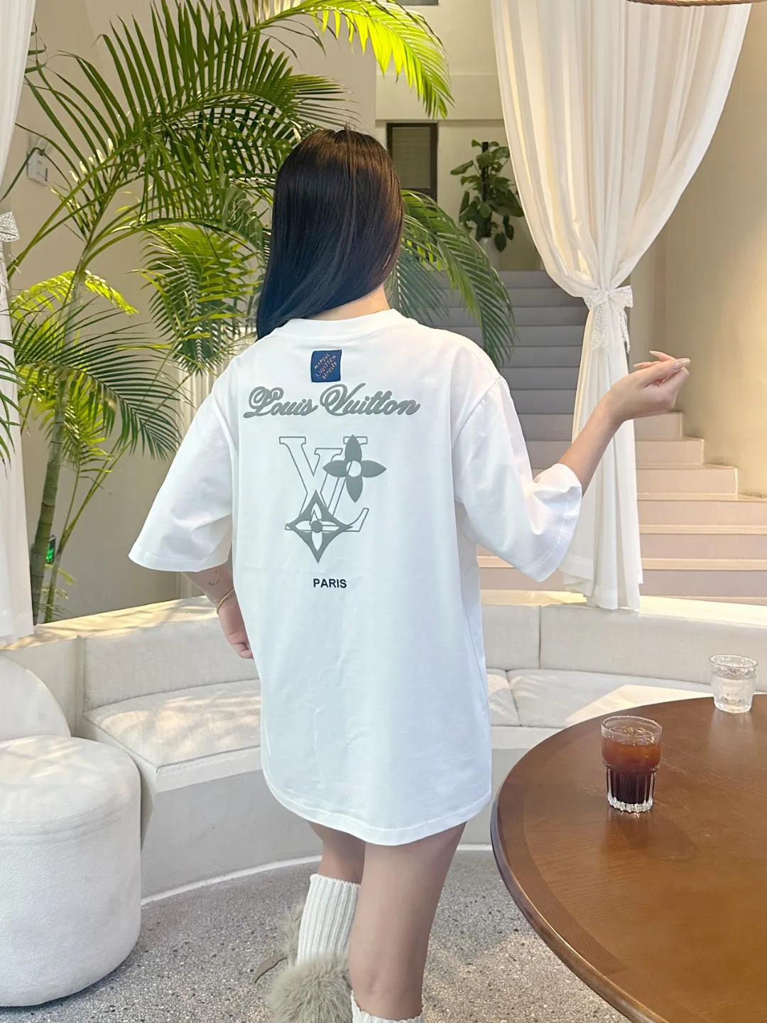 Louis Vuitton/Louis Vuitton back four-leaf clover signature foam printed short sleeves